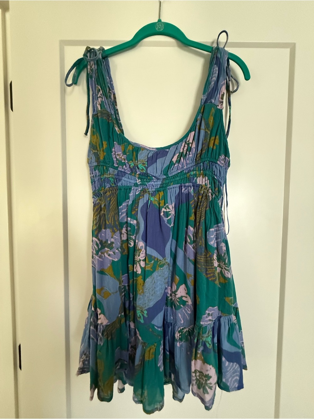 Free People Blue and Teal Floral Smocked Dress